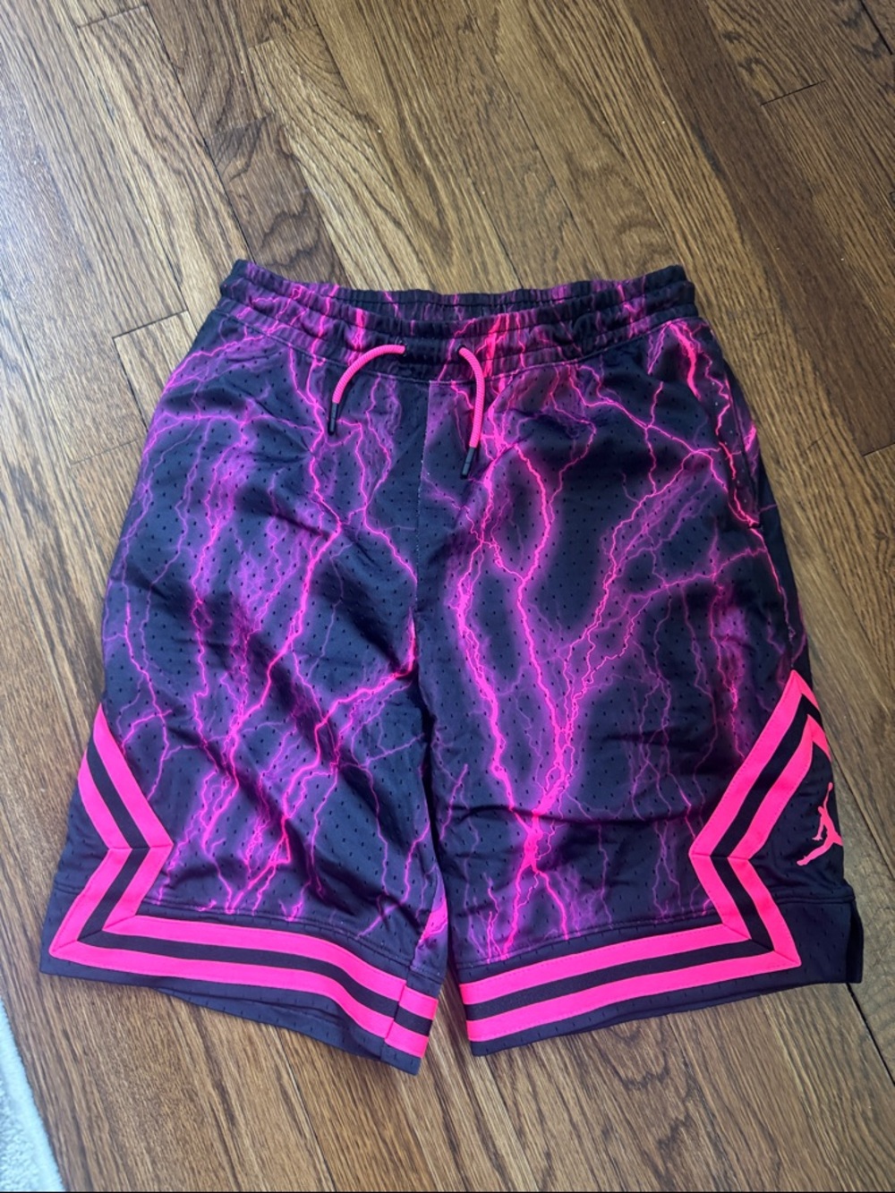 Nike Jordan Kids Black & Hot Pink Lightning Print Athletic Shorts